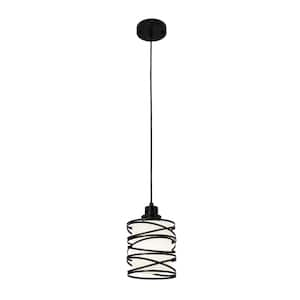 Jasslynn 60 Watt 1 Light Black Modern Pendant Light with Cylinder Frosted Glass Shade for Living Room Foyer Kitchen