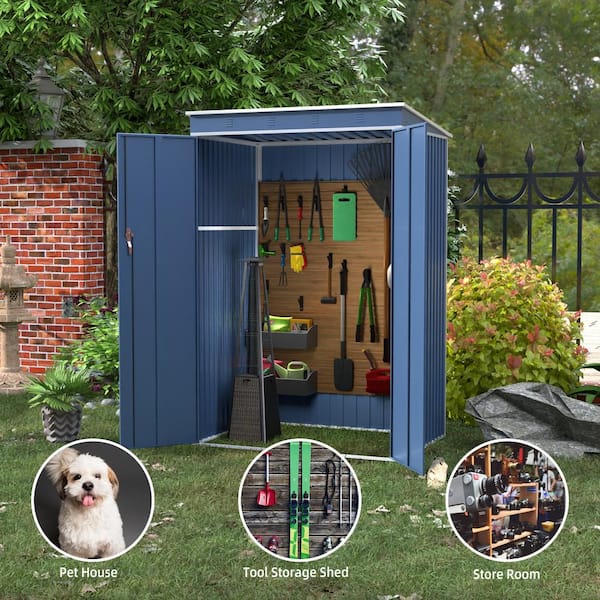 Kaikeeqli 4 ft. x 3 ft. Metal Outdoor Garden Storage Shed with Door and Waterproof Roof, Freestanding Cabinet in Blue