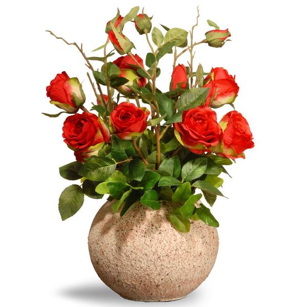 National Tree Company 18 in. Red Roses in Ceramic Pot