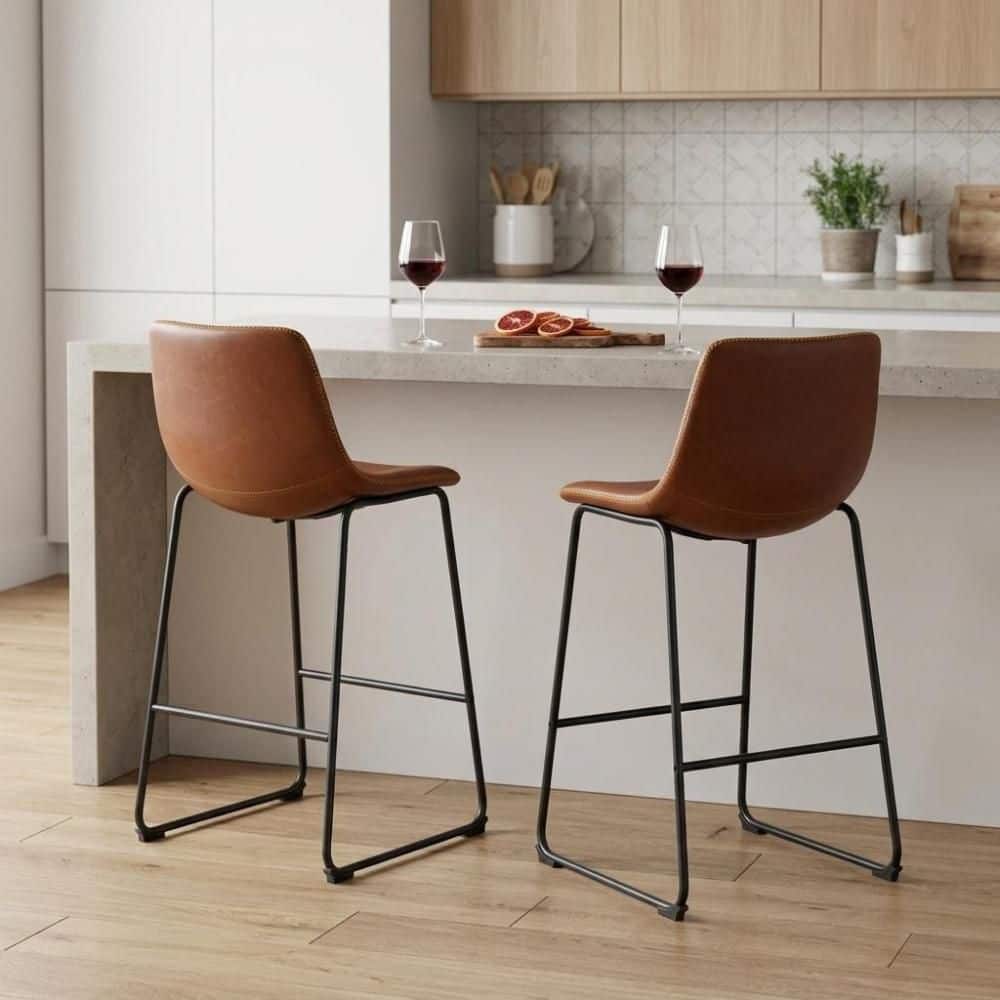25.9 in. H Black Low Back Metal Bar Stool with Upholstery Seat (Set of 2)