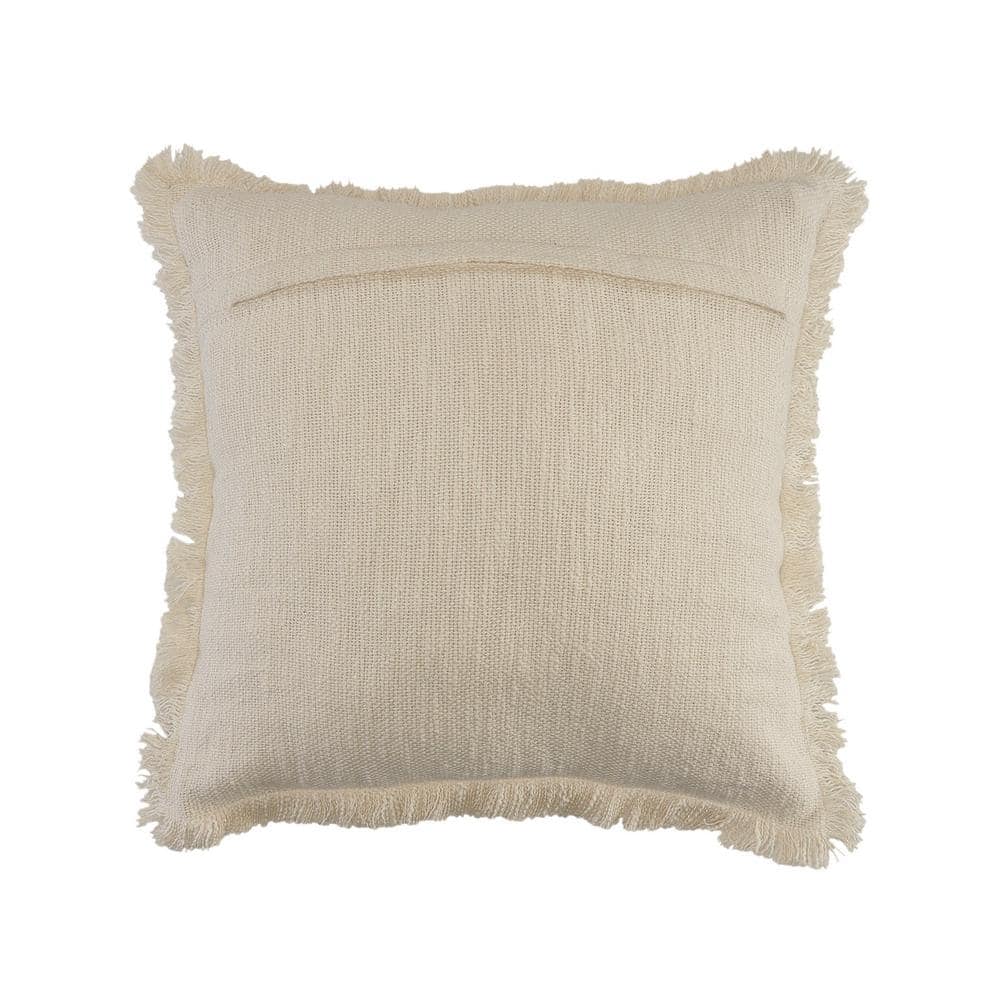 Off-White Cotton 20" Square Fringed Throw Pillow