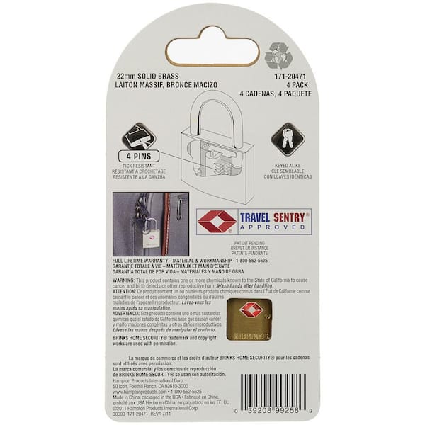 Brinks 7/8 in. (22 mm) Brass Keyed Lock (2-Pack) 171-20271 - The