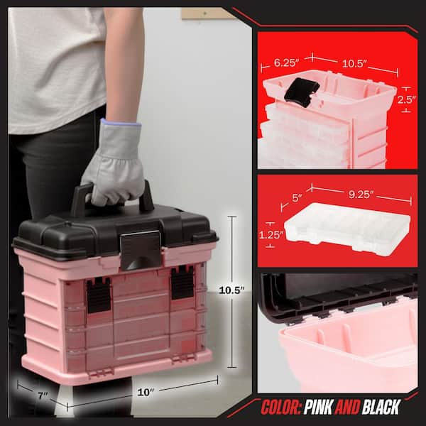 Stalwart Parts and Crafts Rack Style Pink Tool Box with 4