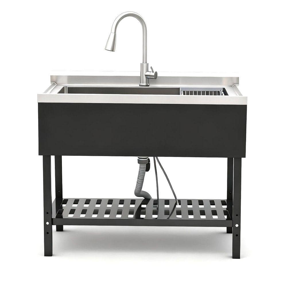 UKISHIRO 24 in. D x 40 in. W Freestanding Laundry/Utility Sink in