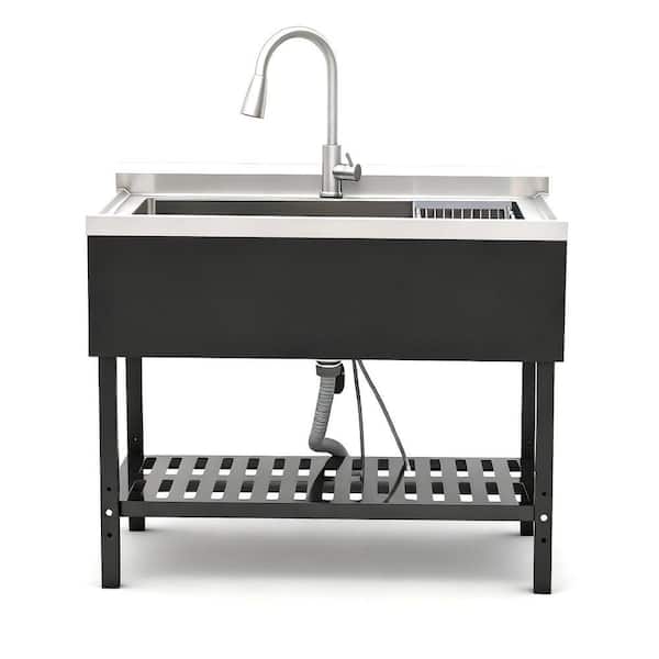 24 in. D x 40 in. W Freestanding Laundry/Utility Sink in Stainless Steel with Faucet