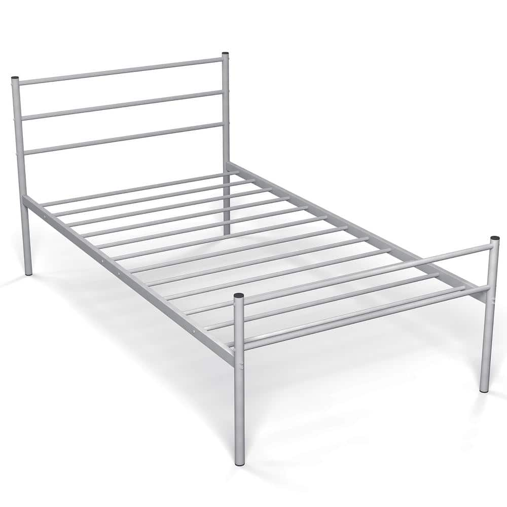 Costway Silver Metal Bed Frame Twin Platform Bed Mattress Foundation No ...