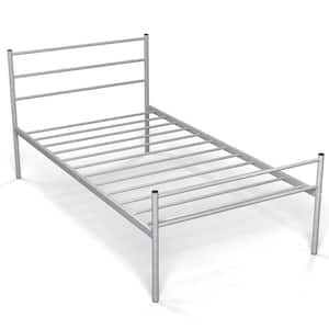 Silver Metal Bed Frame Twin Platform Bed Mattress Foundation No Box Spring Needed
