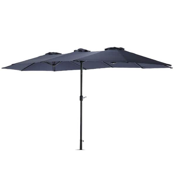 Unbranded Hot Seller 14.8 ft. Steel Crank Mechanism Double Sided Patio Umbrella Rectangular Large in Navy Blue, Base not Included