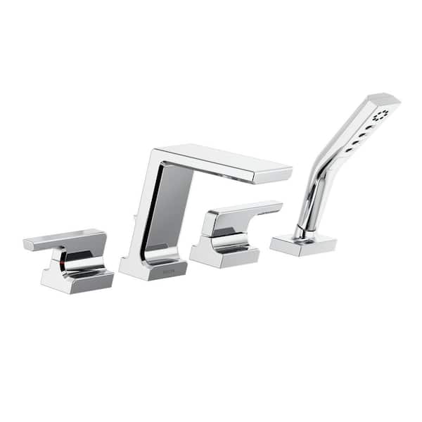 Delta Pivotal 2-Handle Deck-Mount Roman Tub Faucet Trim Kit in Lumicoat Chrome with Hand Shower (Valve Not Included)