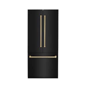 Autograph Edition 36 in. 3-Door French Door Refrigerator w/ Ice & Water Dispenser in Black Stainless & Polished Gold