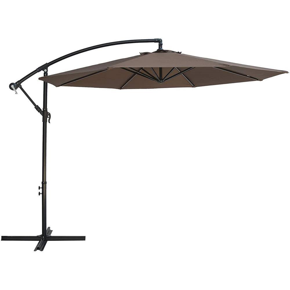 SUNBRANO 10 ft Aluminum Market Crank Umbrella Coffee Brown with Air Vent