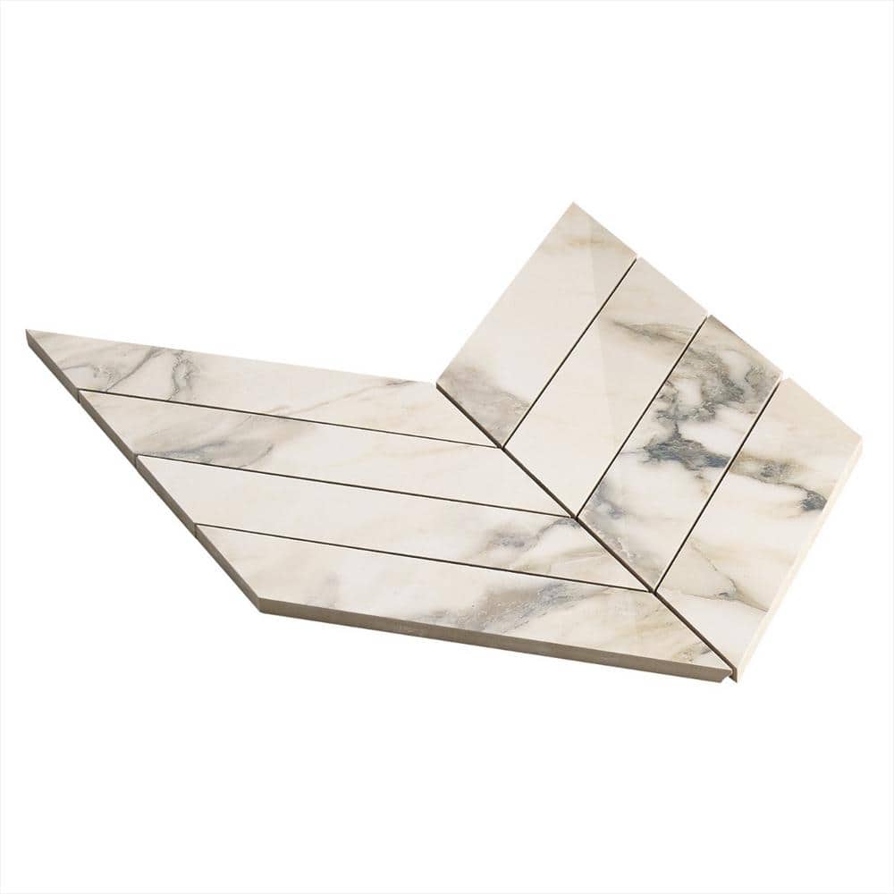 Calacatta Rustico Polished Porcelain Chevron Mosaic Tile