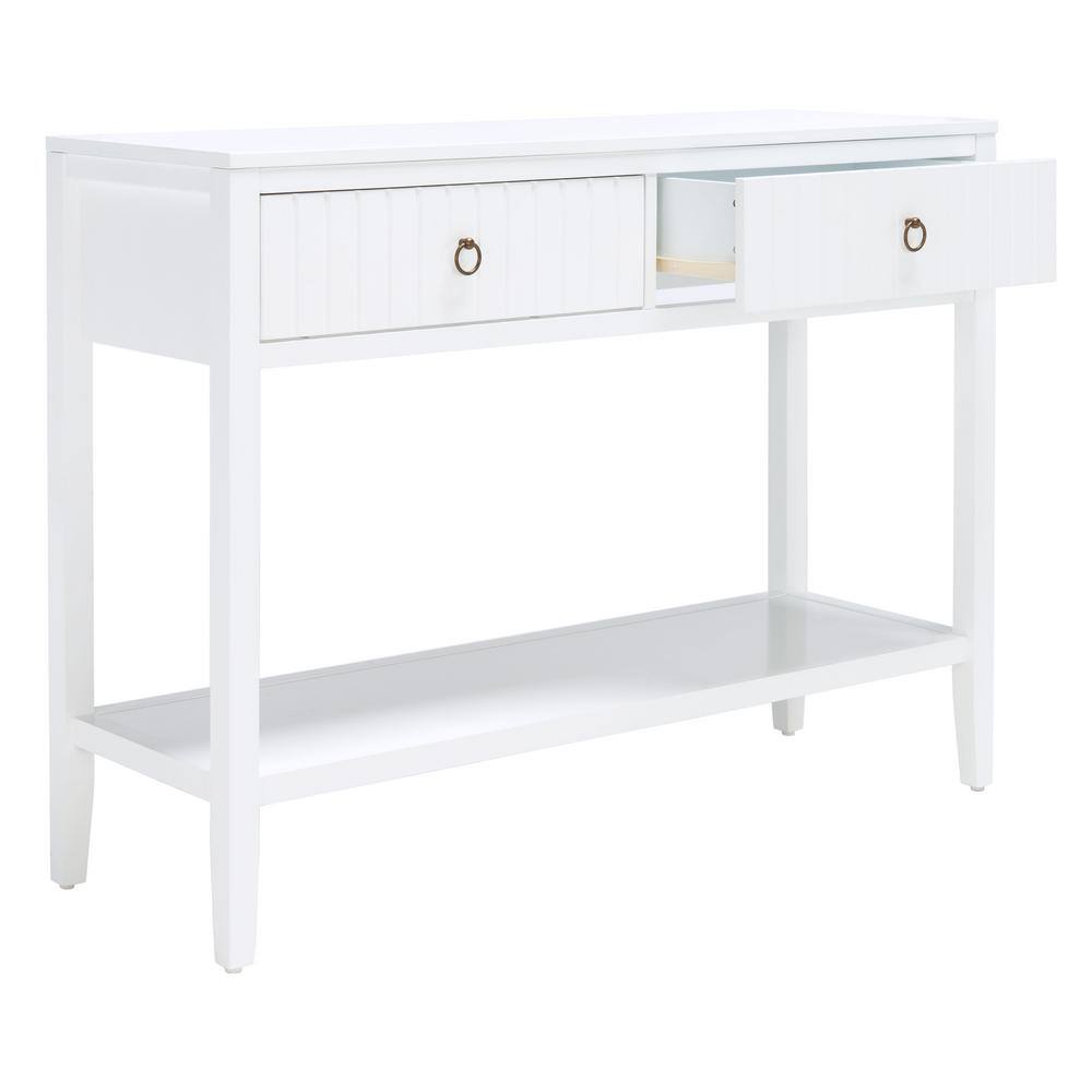 White Mahogany and Brass Hallway Table with Storage
