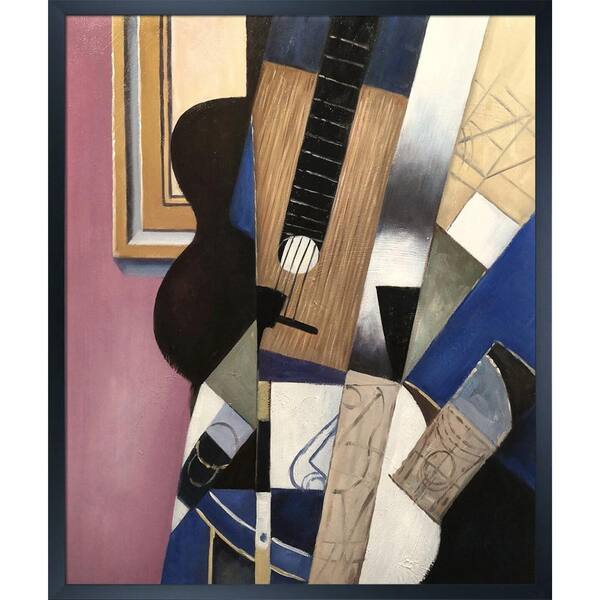 LA PASTICHE 21.5 in. x 25.5 in. Guitar and Pipe by Juan Gris Studio Black Wood Framed Abstract Oil Painting Art Print