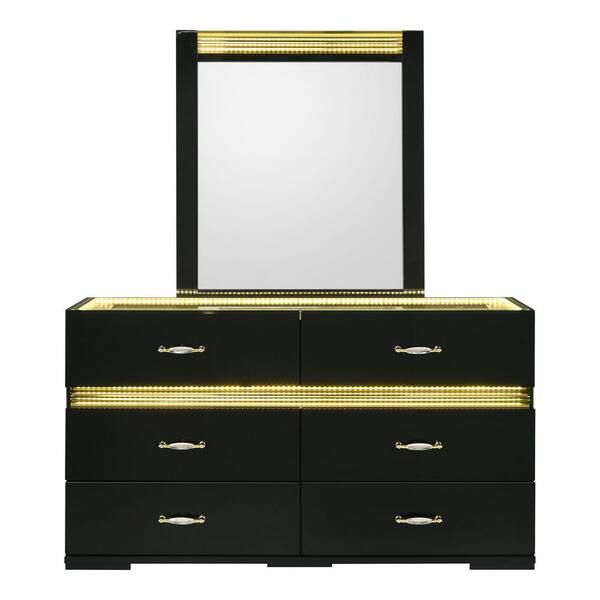black and gold dresser with mirror Avanon Glam 6-Drawer 60 in. Shimmer Accent from LED Lighting Formal Evening Dresses