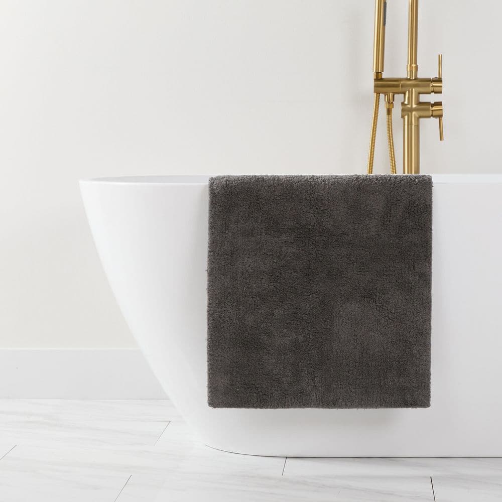 Becky Cameron 17 in. x 24 in. Gray 100% Cotton Plush Reversible Bath ...