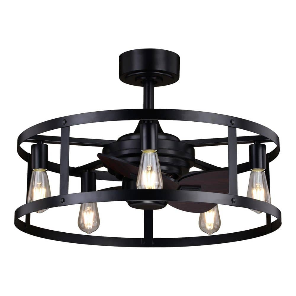 Vaxcel Akron 25 In. Indoor Outdoor Black Farmhouse Drum Cage Chandelier 