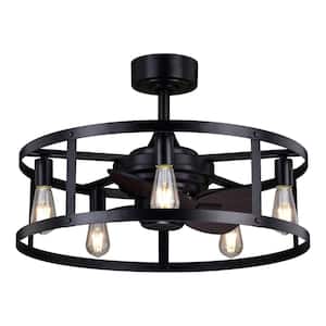 Akron 25 in. Indoor/Outdoor Black Farmhouse Drum Cage Chandelier Ceiling Fan with LED Light Kit and Remote