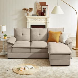 82.28 in. Top Pillow Arm Fabric L Shape Sectional Sofa with Reversible Ottoman in Beige