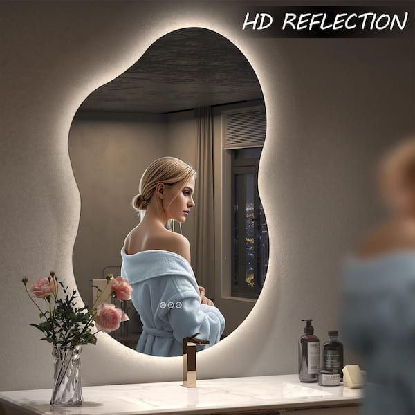 49 in. W x 27 in. H Irregular Frameless LED Lighted Anti-Fog Tempered Glass Asymmetrical Wall Bathroom Vanity Mirror
