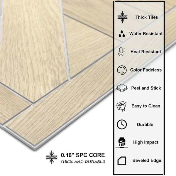 Natural Oak 12 in. x 12 in. Pinwheel Stone Composite Peel and Stick Backsplash Floor and Wall Tile (12-Pack)