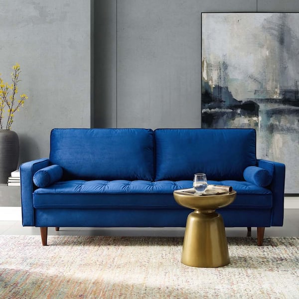 Valour 73 in. Navy Velvet 3-Seater Tuxedo Sofa with Square Arms