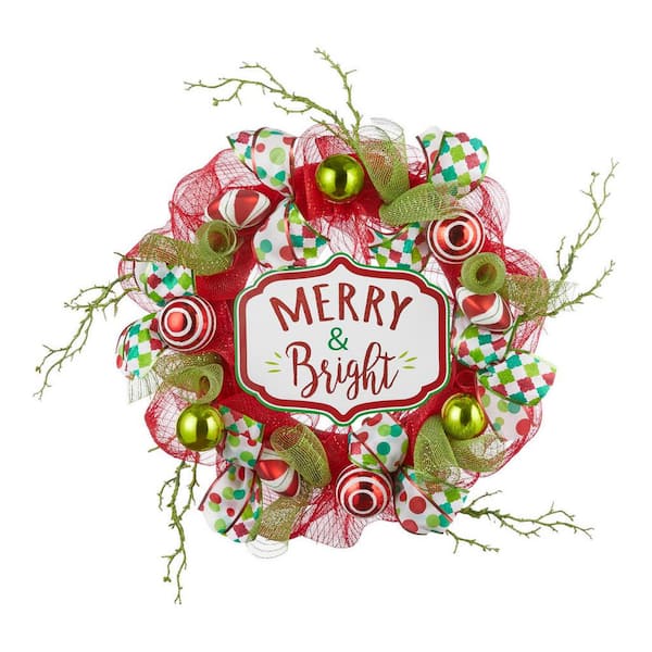 Home Accents Holiday 20 in Merry and Bright Mesh Wreath