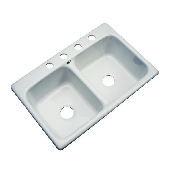 Thermocast Newport Drop-In Acrylic 33 in. 4-Hole Double Bowl Kitchen Sink in Sterling Silver