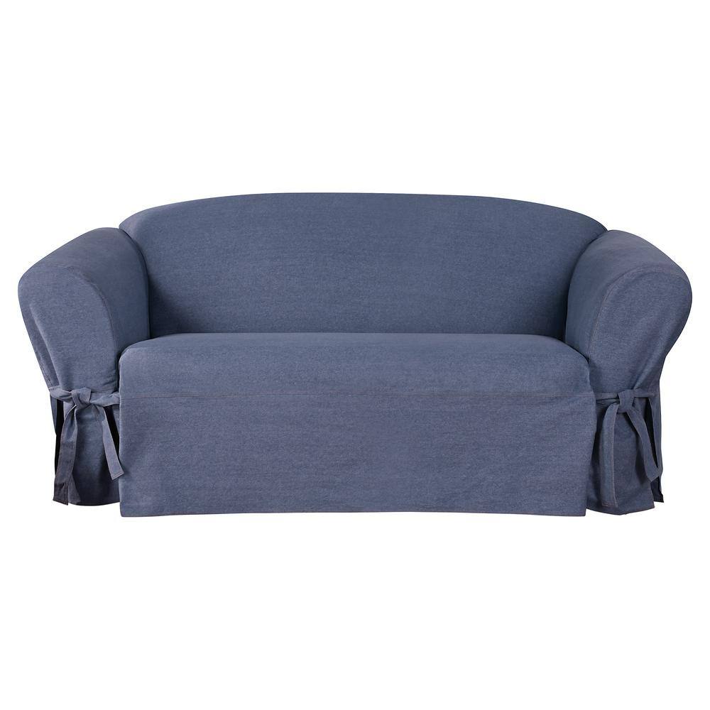 Surefit Authentic Denim Indigo Cotton 1 Piece Loveseat Slipcover