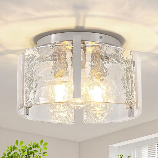 14.96 in 3-Light Glass Flush Mount Ceiling Light for Kitchen Bedroom Entryway Hallway