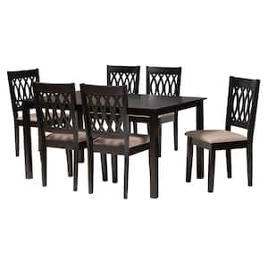 Florencia 7-Piece Beige and Espresso Brown Wood Dining Set