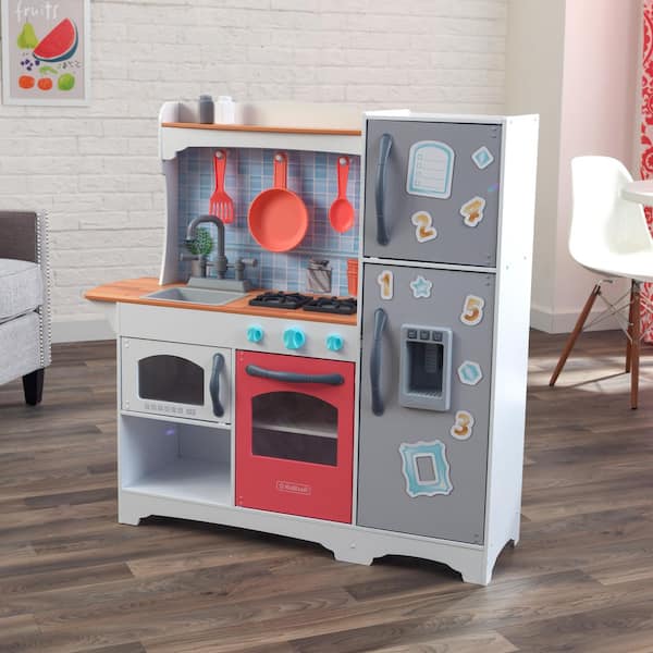 Mosaic Magnetic Play Kitchen with Ice Maker and 9-Piece Accessory Play Set-Coral