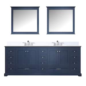 Dukes 84 in. W x 22 in. D Navy Blue Double Bath Vanity, White Quartz Top, Faucet Set, and 34 in. Mirrors