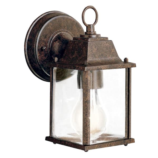 Barrie 8.5 in. 1-Light Tannery Bronze Outdoor Hardwired Wall Lantern Sconce with No Bulbs Included (1-Pack)