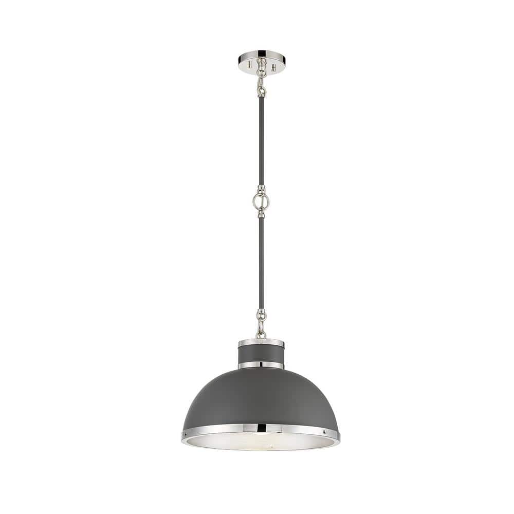 Corning Gray Glass Pendant Light with Polished Nickel Accents