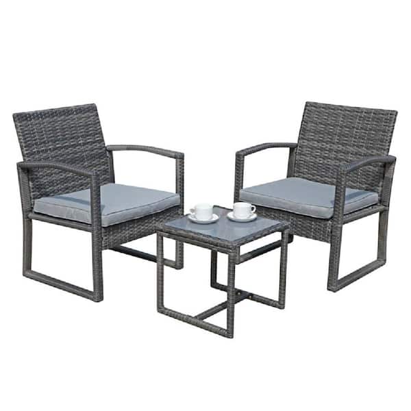 Freestyle 3-Piece Wicker Outdoor Patio Bistro Set with Light Gray Cushion