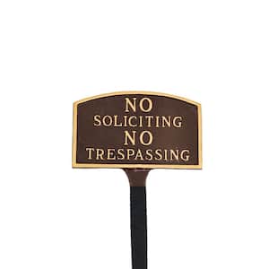 No Soliciting, No Trespassing Arch Small Statement Plaque with 23 in. Lawn Stake - Oil Rubbed/Gold
