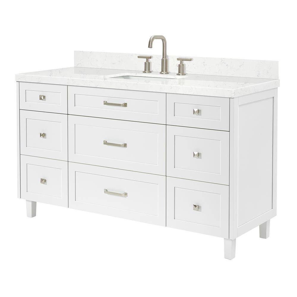 Monroe 60" White Single Sink Bathroom Vanity with Carrara Quartz Top