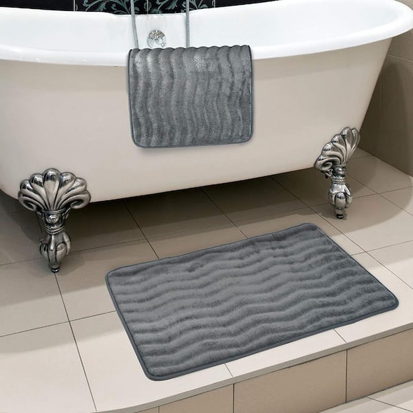 Lavish Home 2-Piece Memory Foam Bath Mat Set Platinum 