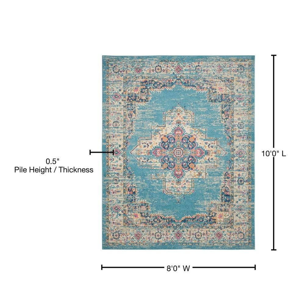 Traditional Geometric Blue Synthetic 8' x 10' Area Rug