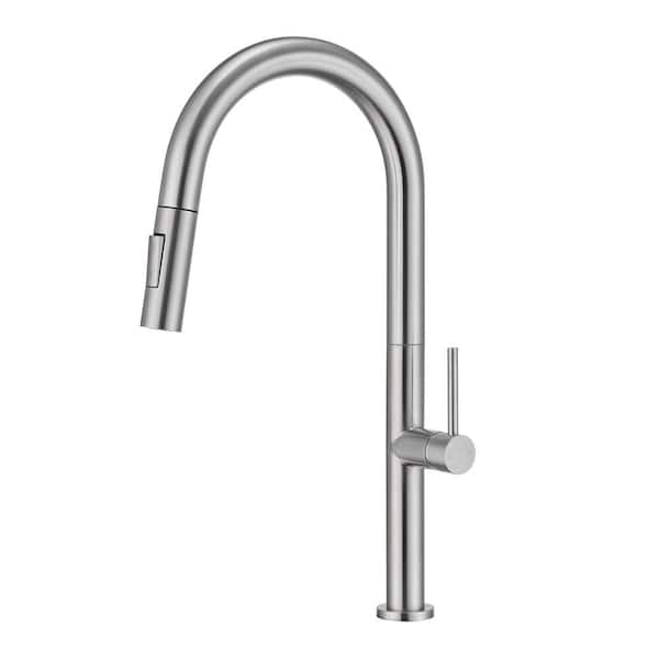 Mondawe Single Handle Deck Mount High Arc Pull Down Kitchen Faucet with Accessories in Brushed Nickel