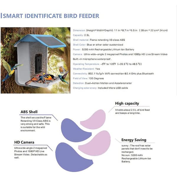 Smart Bird Feeder With Camera Automatic Catch Bird Video And