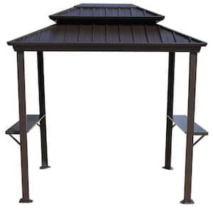 6 ft. x 8 ft. BBQ Hardtop Dark Brown Grill Gazebo, Outdoor Barbecue Gazebo with Double Galvanized Metal Roof