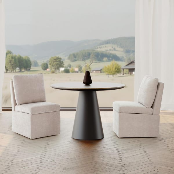 Stansberry Chenille Taupe Fabric Upholstered Armless Dining Chair with Lift-Seat Storage and Caster Wheels (Set of 2)