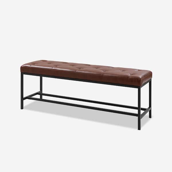 JAYDEN CREATION Horaz Brown Faux Leather 50 in. W Upholstered Bench with Button-Tufted