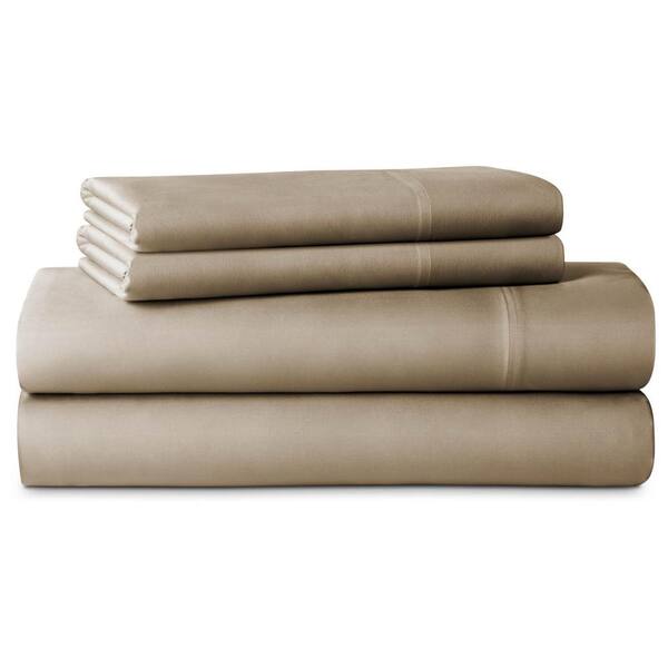 LUCID 4-Piece Tan 250 Thread Count Rayon From Bamboo Queen Sheet Set