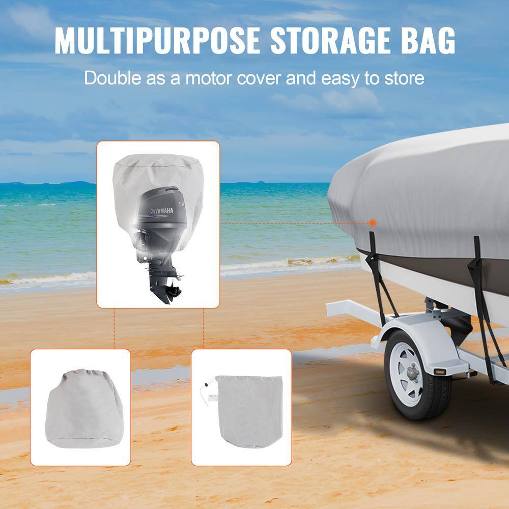 Gray 16-18.5 ft Waterproof Marine-Grade Boat Cover with Motor Cover