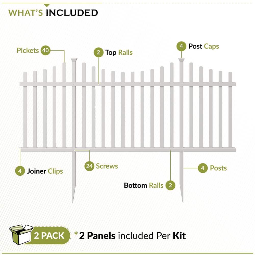 42in H x 92in W White Vinyl Scallop Picket Fence Panels