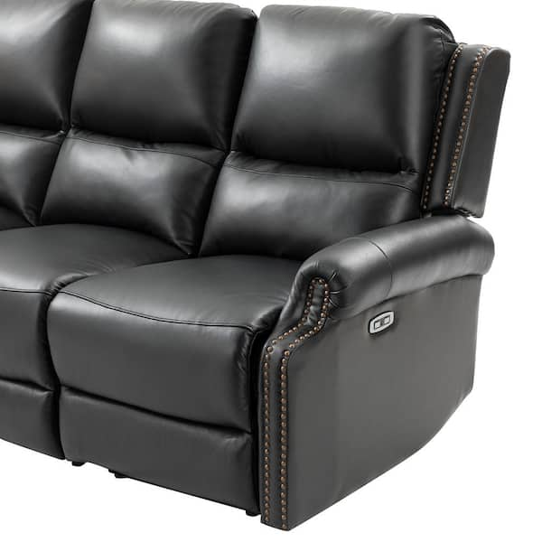 4 seater black leather recliner sofa