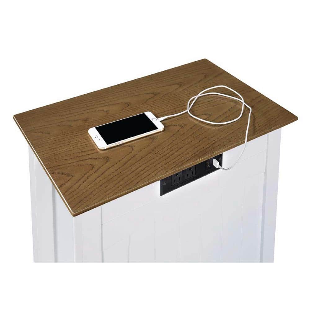 White Medium Wood Rectangular End Table with Charging Station